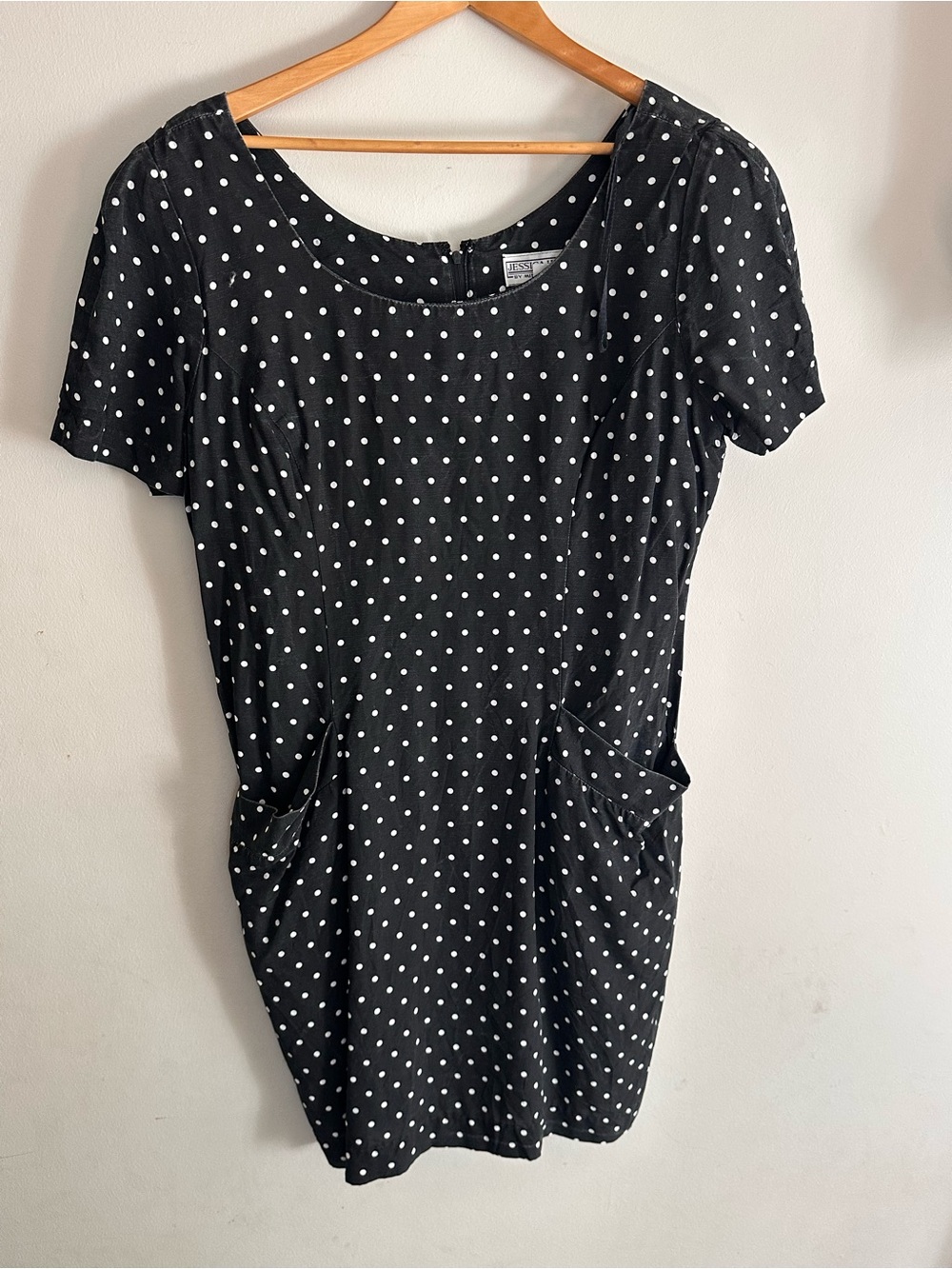 Jessica Howard Black and White Polka Dot Short Sleeve Dress Made in USA 16